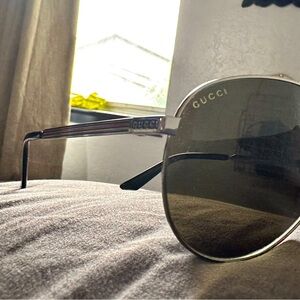 GUCCI silver aviator sunglasses.